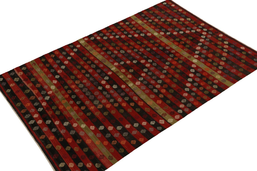 1940S Vintage Turkish Kilim In Red, Black And White Geometric Patterns