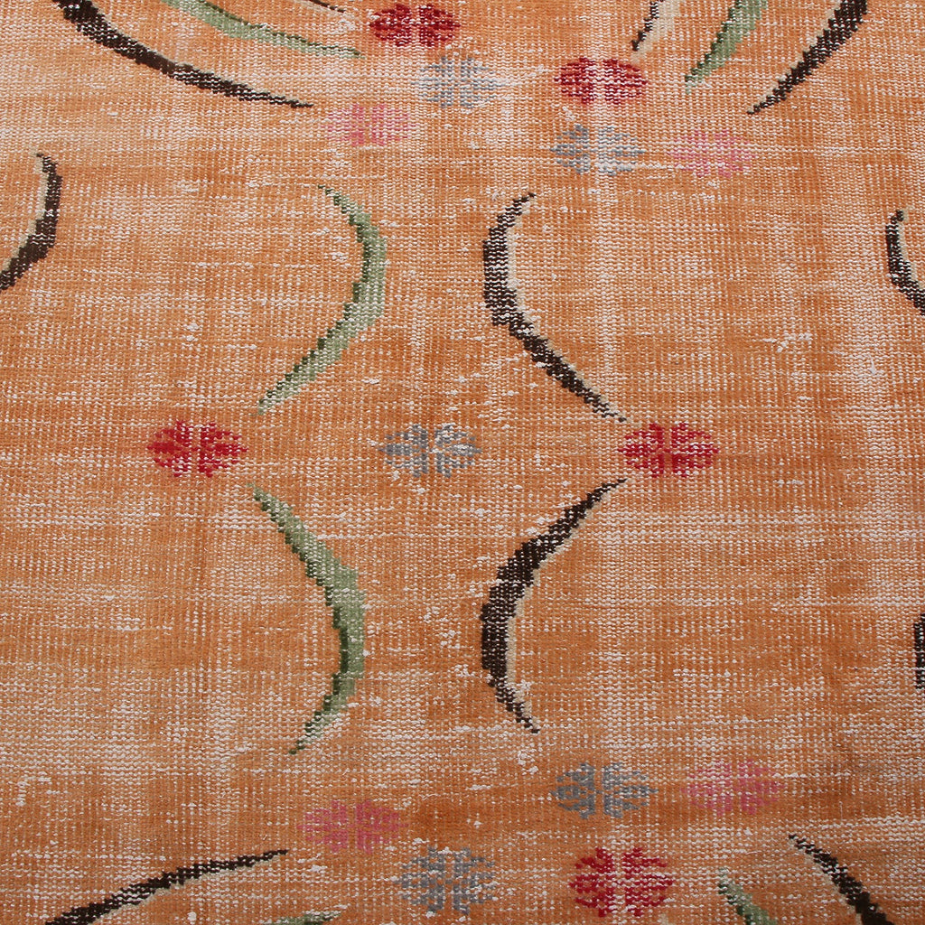 Vintage Mid-Century Peach Pink And Green Geometric Wool Rug 19993