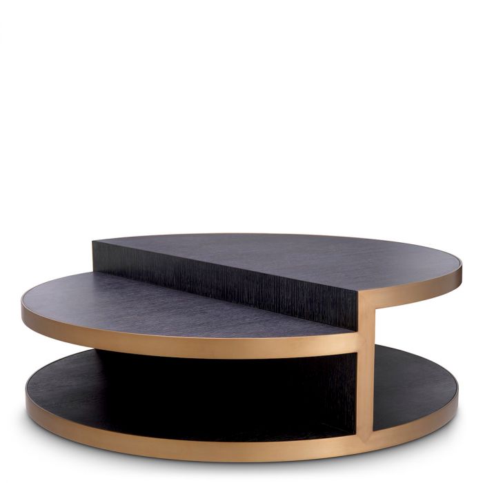 Coffee Table Nilo Charcoal Grey Oak Veneer Brushed Brass Finish