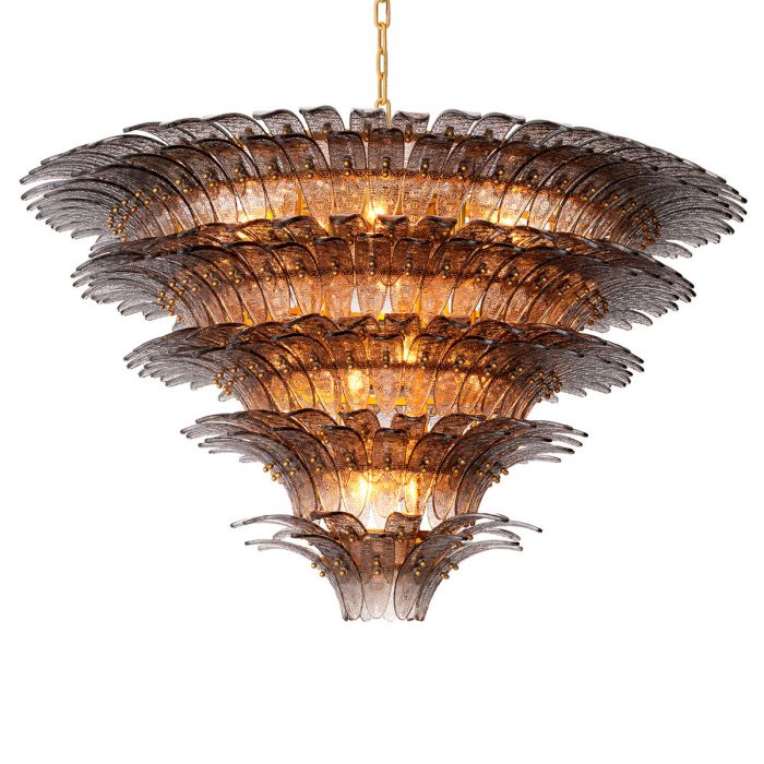 Chandelier Bel Air Xl Smoke Logo Glass Brushed Brass Finish Ul