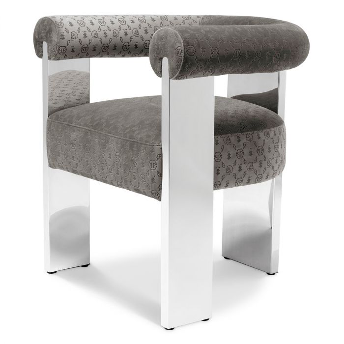 Dining Chair Icon Grey Velvet Nickel Finish