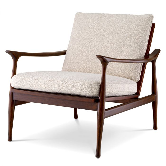 Chair Manzo Classic Brown Finish BouclÃ© Cream Including Cushions