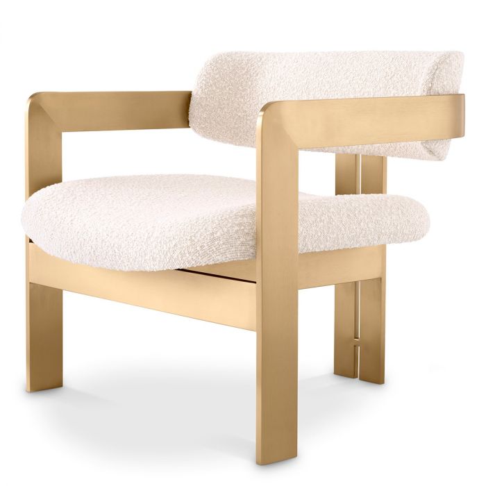 Chair Donato Brushed Brass Finish Bouclé Cream