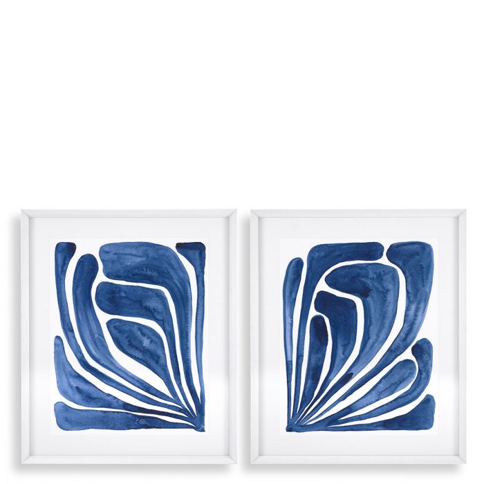 Print Ec373 Blue Stylized Leaf Set Of 2