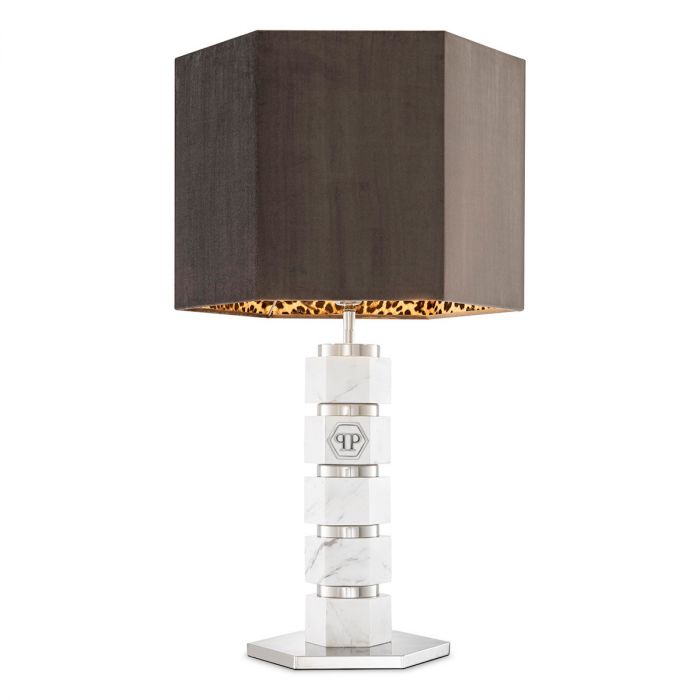 Table Lamp Hexagon White Marble Including Shade Ul