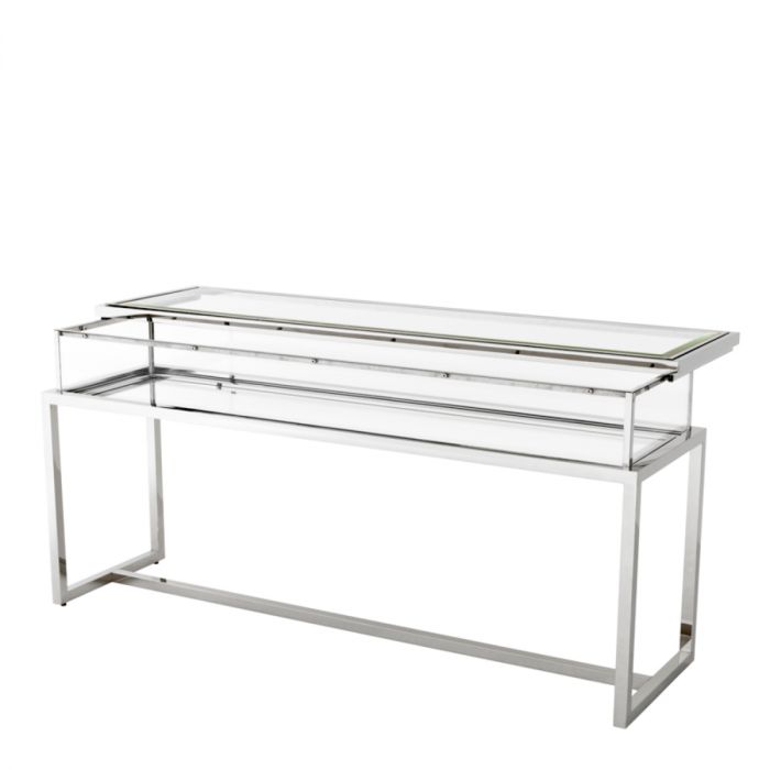 Console Table Harvey Sliding Top Polished Stainless Steel