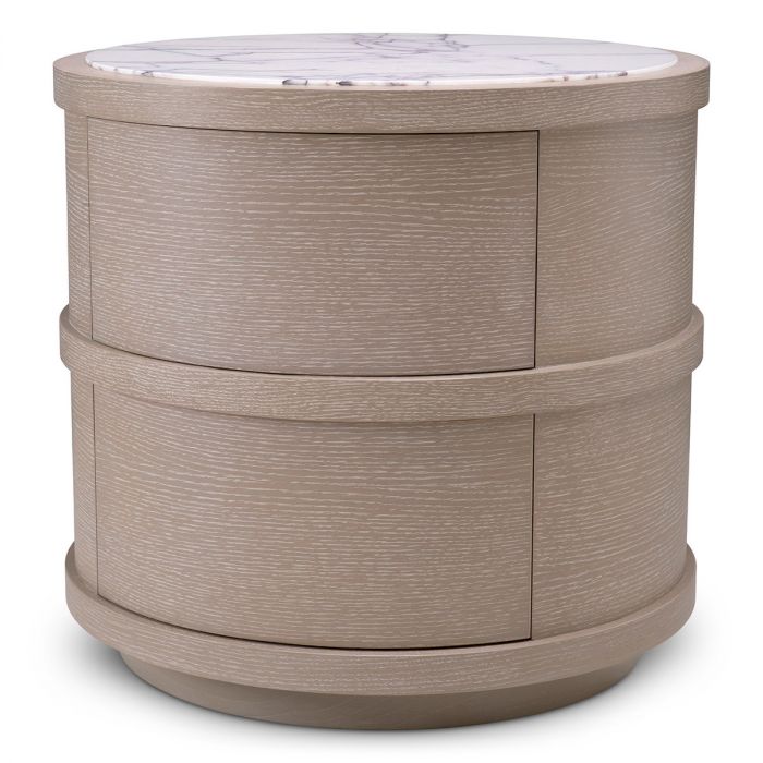 Bedside Table Cabana Round Washed Oak Veneer