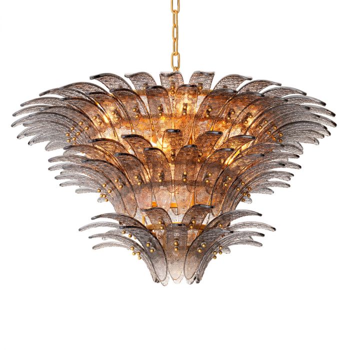 Chandelier Bel Air Large Smoke Glass Brushed Brass Finish Ul