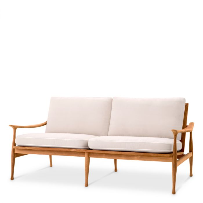 Outdoor Sofa Manzo Natural Teak Flores Off-White Incl Cushions