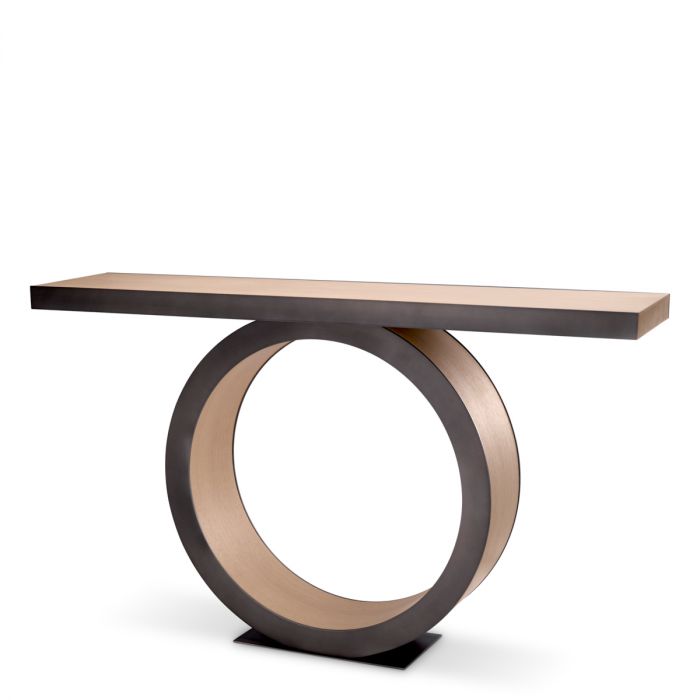 Console Table Odis Natural Oak Veneer Bronze Finish