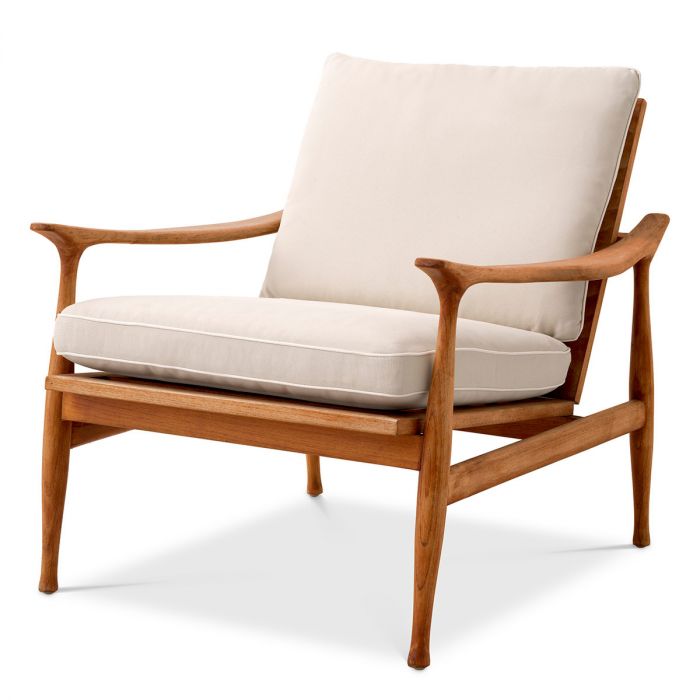 Outdoor Chair Manzo Natural Teak Flores Off-White Incl Cushions