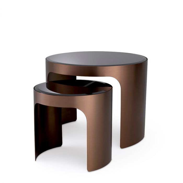 Side Table Piemonte Brushed Copper Finish Set Of 2