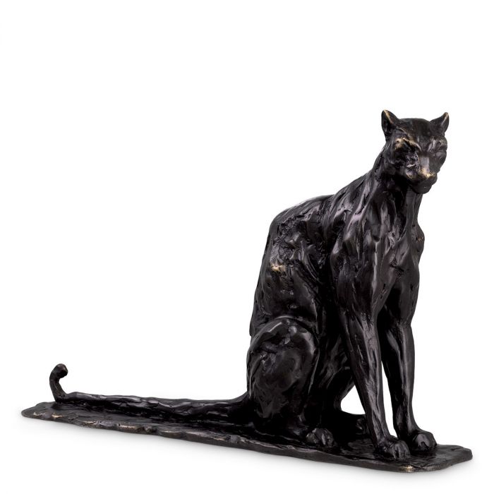 Sculpture Sitting Panther Bronze