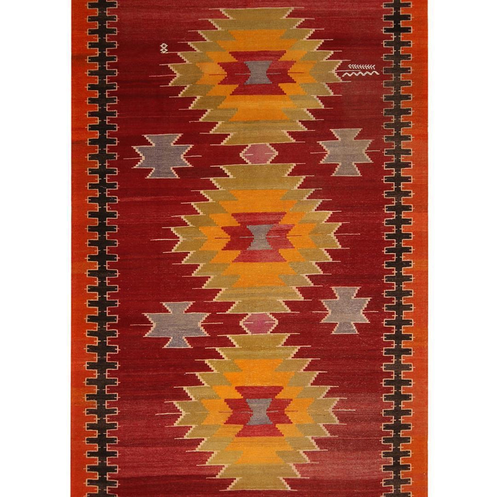 Vintage Mid-Century Mut Red-Orange Wool Tribal Kilim Rug 20089