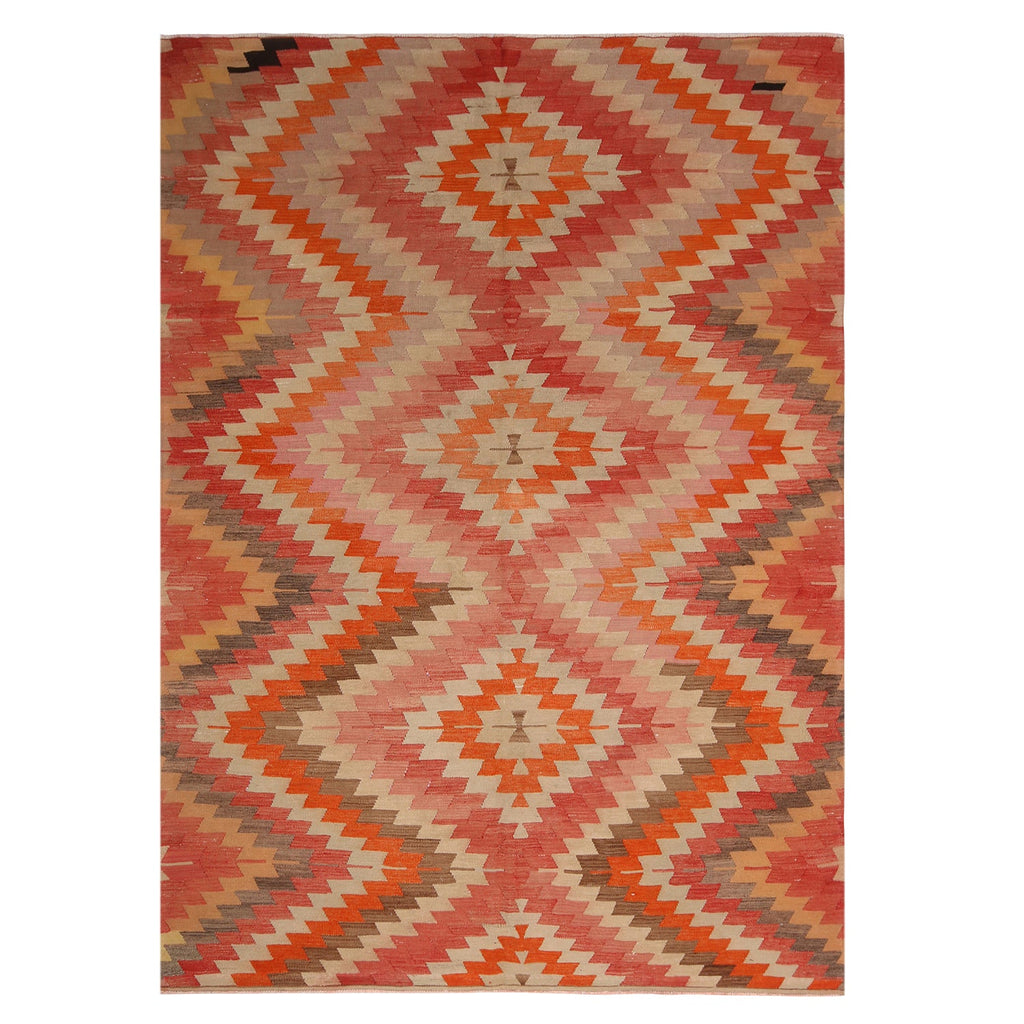 Vintage Mid-Century Afyon Geometric Multicolor Wool Kilim Rug 20095