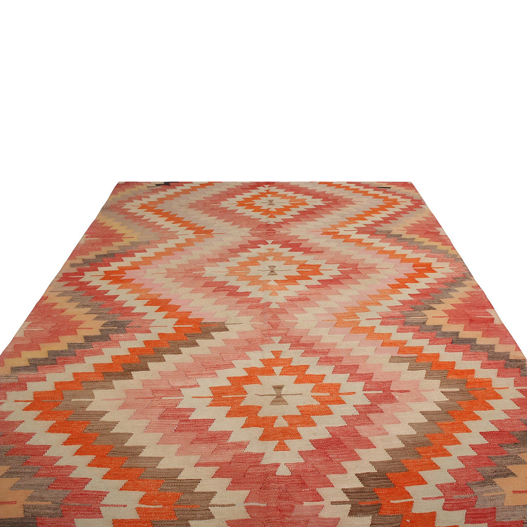 Vintage Mid-Century Afyon Geometric Multicolor Wool Kilim Rug 20095