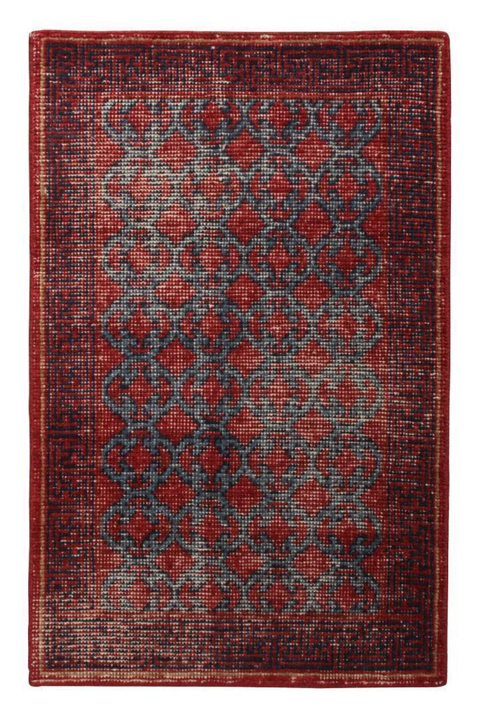 Rug & Kilim's Distressed Gift Sized Rug “ Red And Blue Khotan Style Design 20266