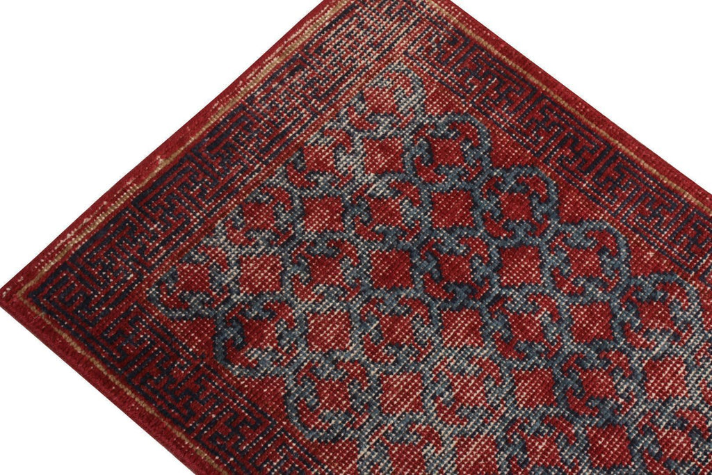 Rug & Kilim's Distressed Gift Sized Rug “ Red And Blue Khotan Style Design 20266