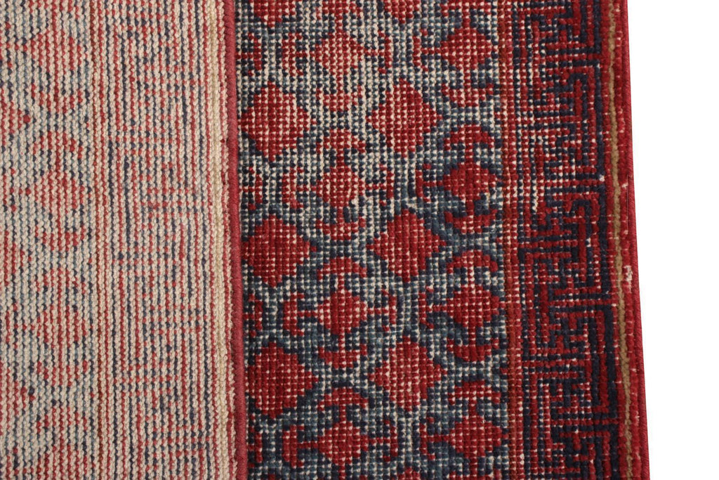 Rug & Kilim's Distressed Gift Sized Rug “ Red And Blue Khotan Style Design 20266