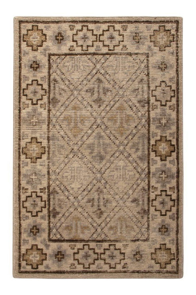 Rug & Kilim's Distressed Gift Sized Rug “ Beige-Brown Geometric Design 20268