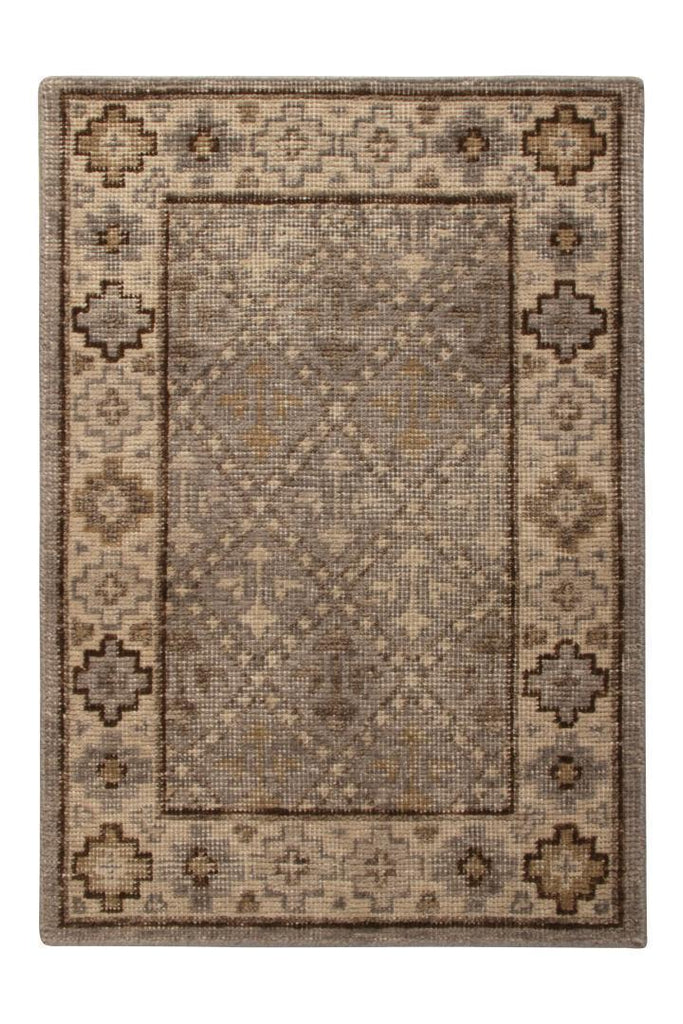 Rug & Kilim's Distressed Gift Sized Rug “ Beige-Brown Geometric Design 20269