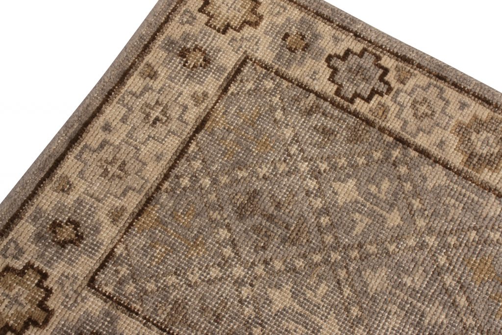 Rug & Kilim's Distressed Gift Sized Rug “ Beige-Brown Geometric Design 20269