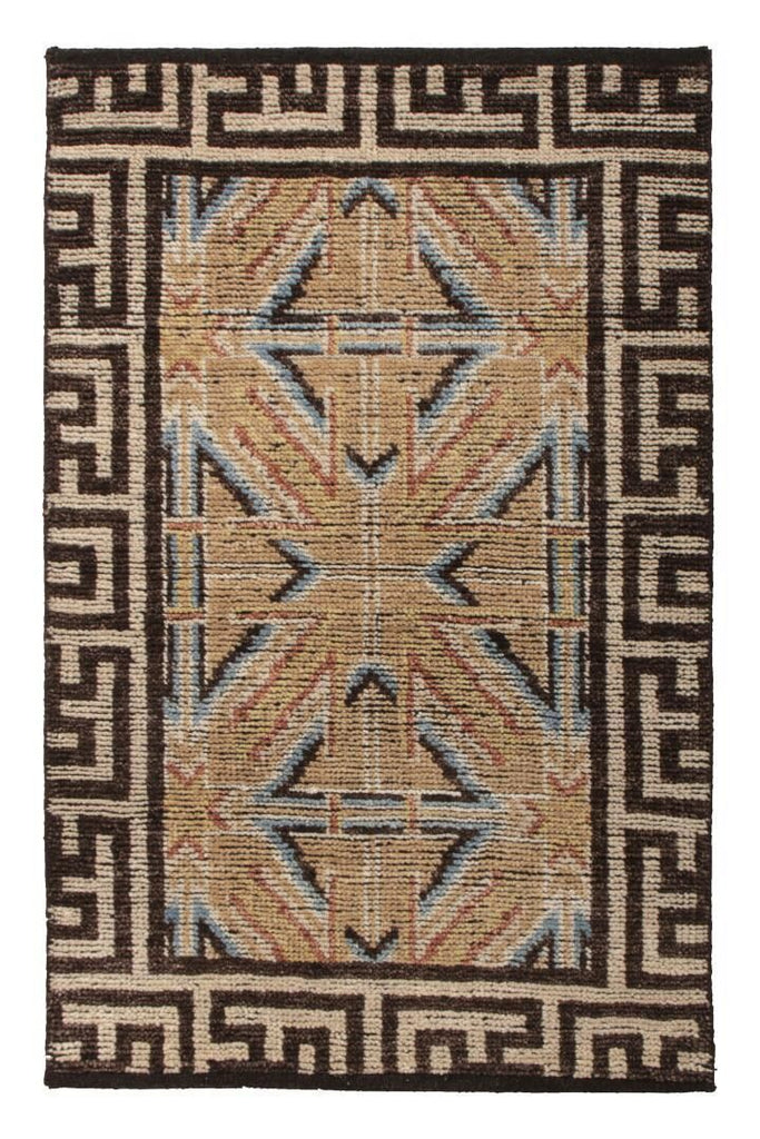 18Th Century Chinese Rug In Beige Blue Geometric Pattern By Rug & Kilim