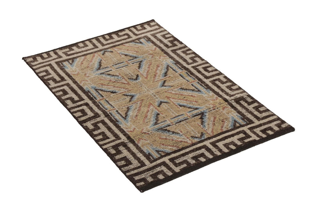 18Th Century Chinese Rug In Beige Blue Geometric Pattern By Rug & Kilim