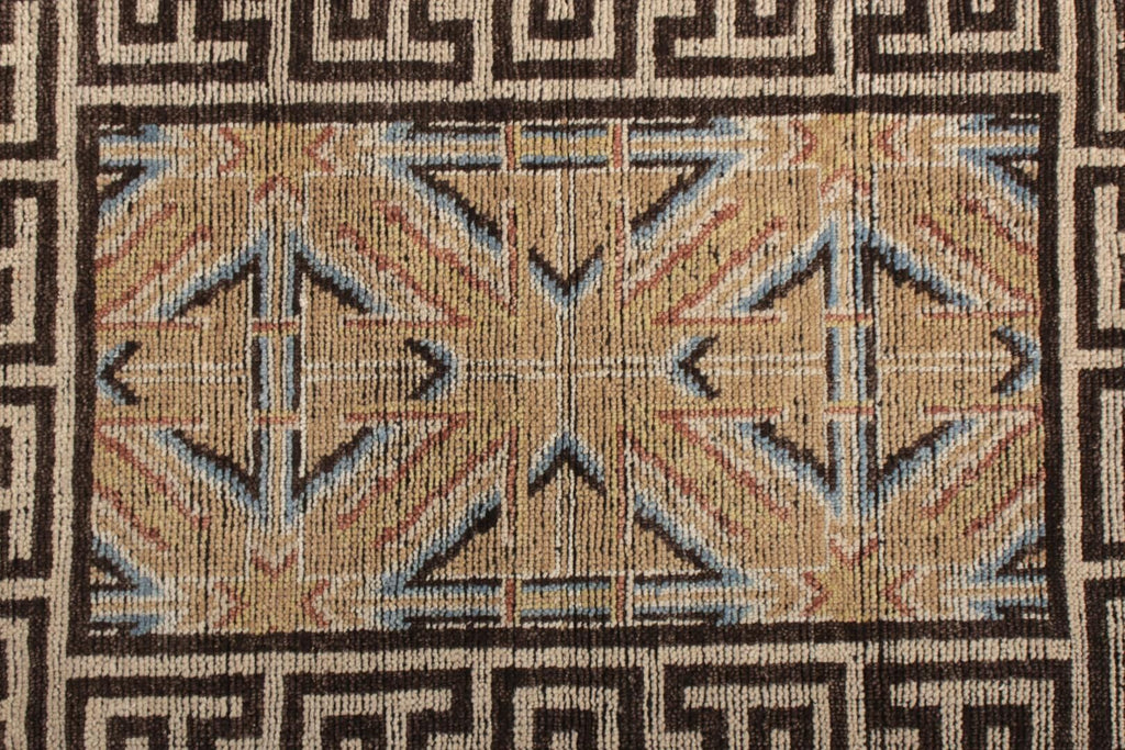 18Th Century Chinese Rug In Beige Blue Geometric Pattern By Rug & Kilim