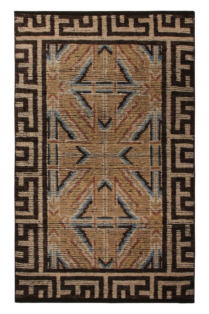 18Th Century Chinese Rug In Beige Brown Geometric Pattern By Rug & Kilim