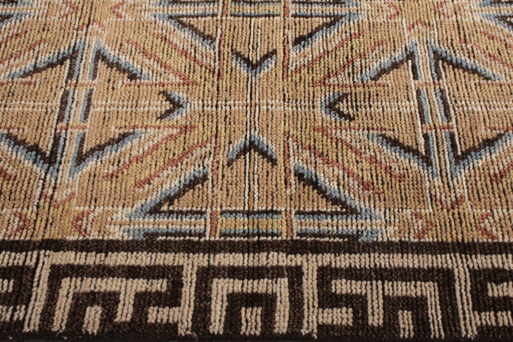 18Th Century Chinese Rug In Beige Brown Geometric Pattern By Rug & Kilim