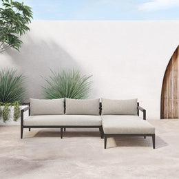 Sherwood Outdoor 2 Piece Sectional-Right Arm Facing Chaise, Stone Grey by Four Hands