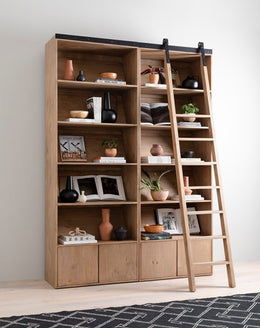 Bane Double Bookshelf with Ladder-Smoked P