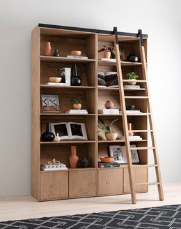 Bane Double Bookshelf with Ladder-Smoked P by Four Hands
