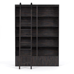 Bane Double Bookshelf with Ladder-Charcoal by Four Hands