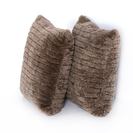 Banded Sheepskin Pillow-Brown-Set of 2-20