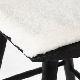 Lewis Windsor Stool with Cushion-Black-Bar, Cream Shorn Sheepskin