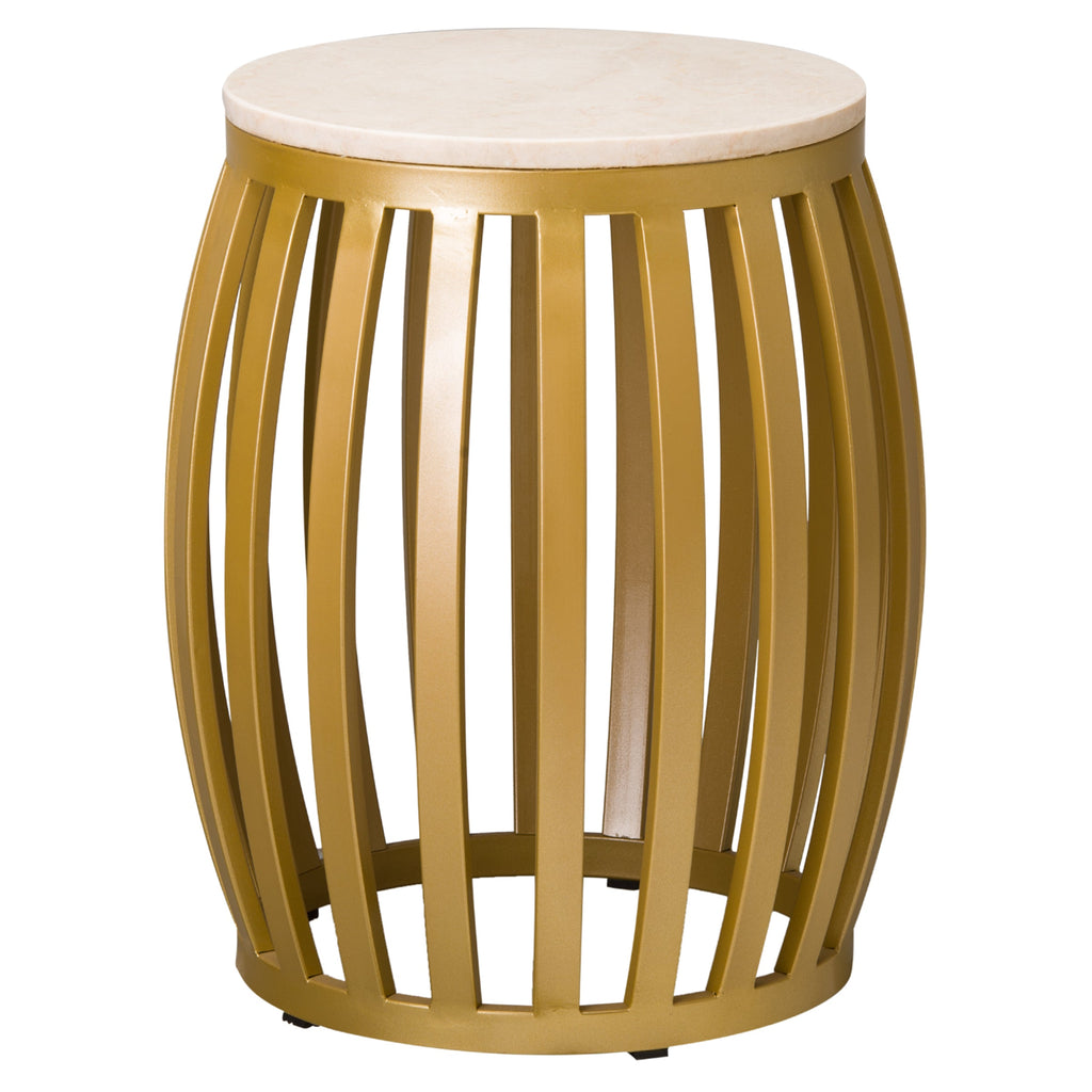 Meridian Metal Stool/Table, Gold with White Granite 14x19"H