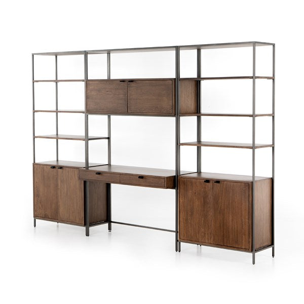 Trey Modular Wall-2 Bookcase-Desk-Auburn by Four Hands