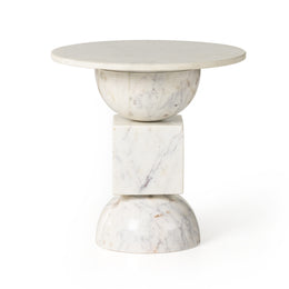 Neda End Table-Polished White Marble