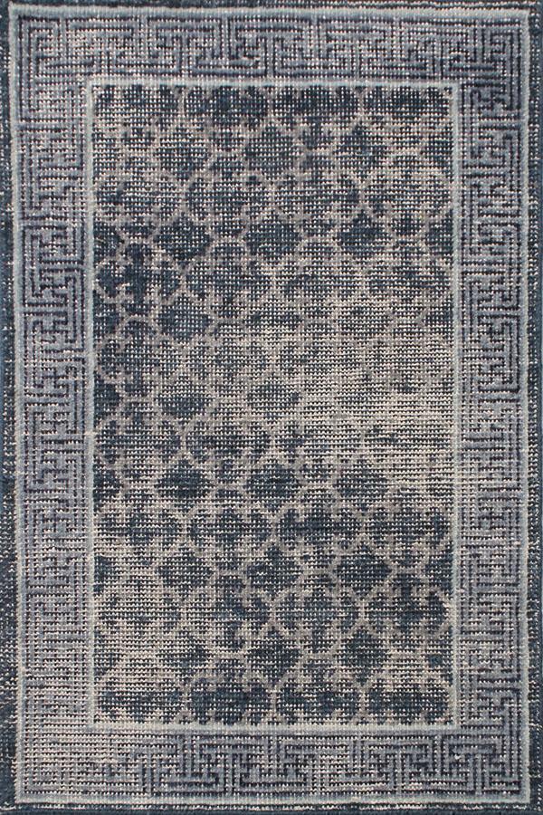 Rug & Kilim's Distressed Gift Sized Rug “ Blue Khotan Style Geometric Design 23148