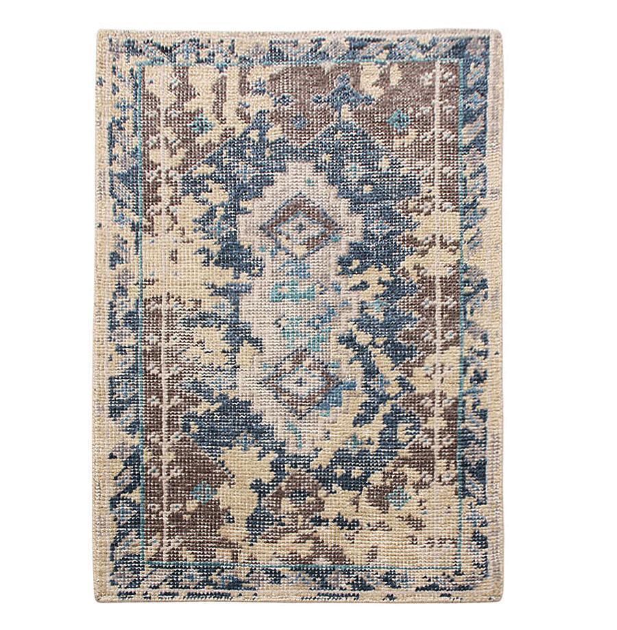 Rug & Kilim's Distressed Gift Sized Rug Blue Transitional Geometric Design