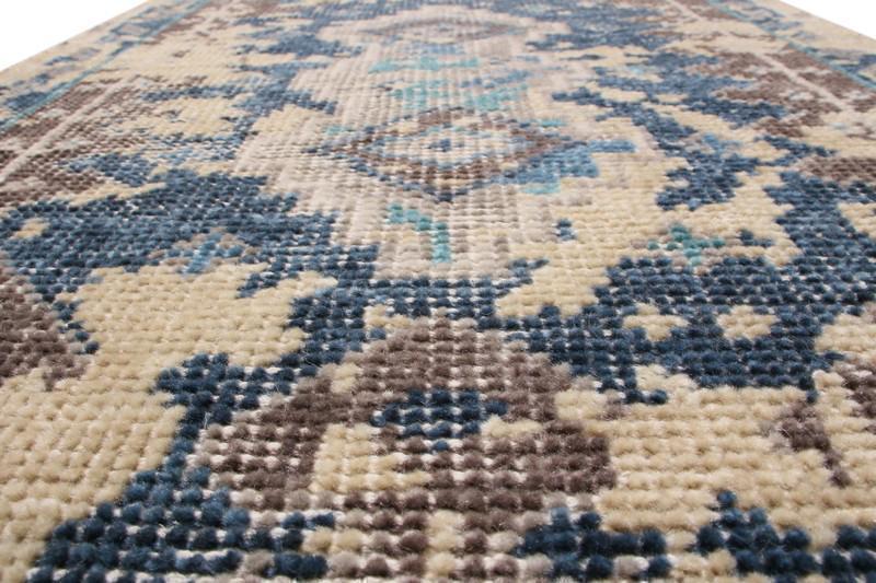 Rug & Kilim's Distressed Gift Sized Rug Blue Transitional Geometric Design