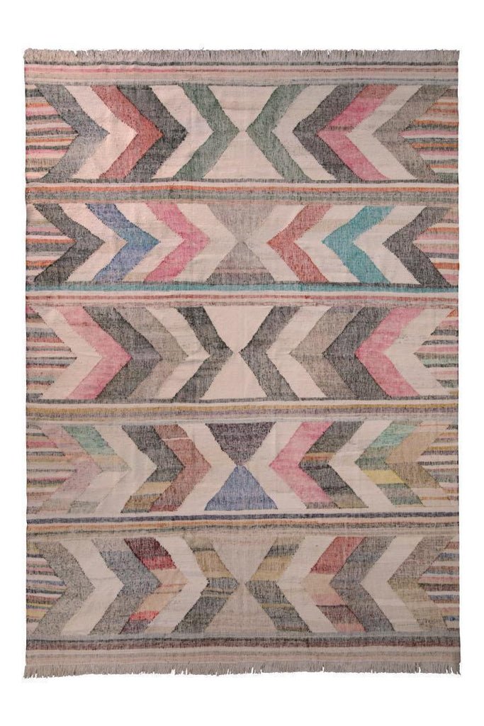 Contemporary Kilim Wool Beige Pink Chevron Arrow Pattern 23371