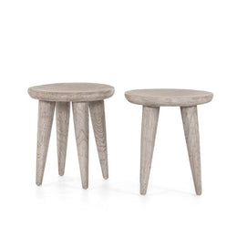 Zuri Round Outdoor End Table-Grey by Four Hands