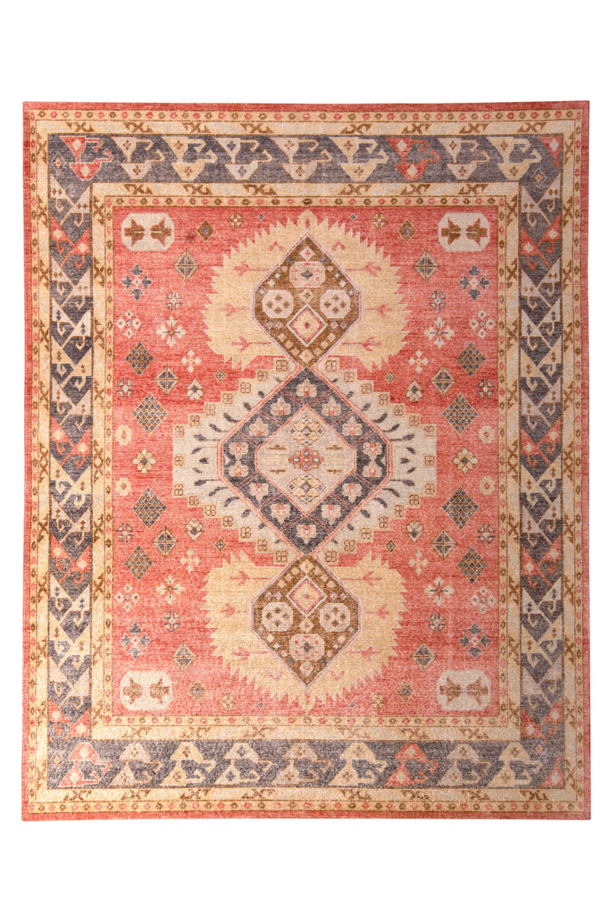 Distressed Classic Red Rug 19Th-Century Medallion Pattern