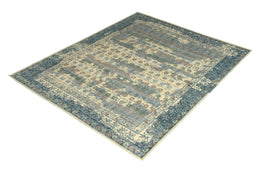 Hand-Knotted Agra Rug Beige Brown Distressed Floral Pattern