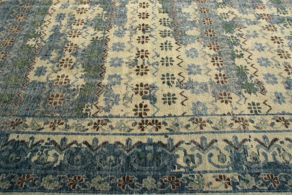 Hand-Knotted Agra Rug Beige Brown Distressed Floral Pattern