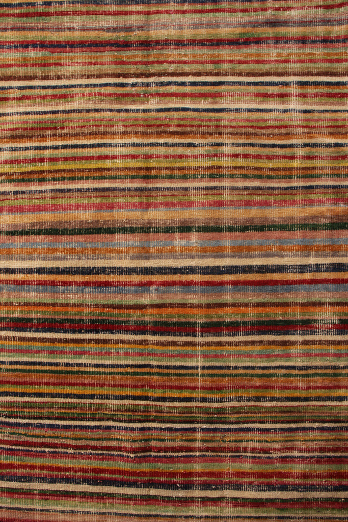 1960S Distressed Mid-Century Rug Beige Red Multicolor Vintage Striped Pattern 23547