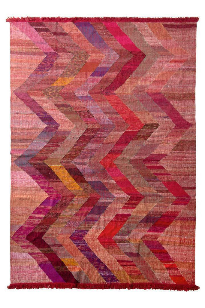 Modern Kilim Red Pink Chevron Pattern Flat Weave By Rug & Kilim 23549